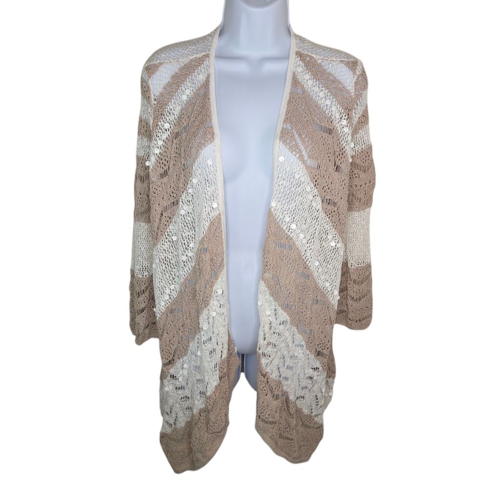 Chico's Open Front Drape Sequin Striped Cardigan … - image 1